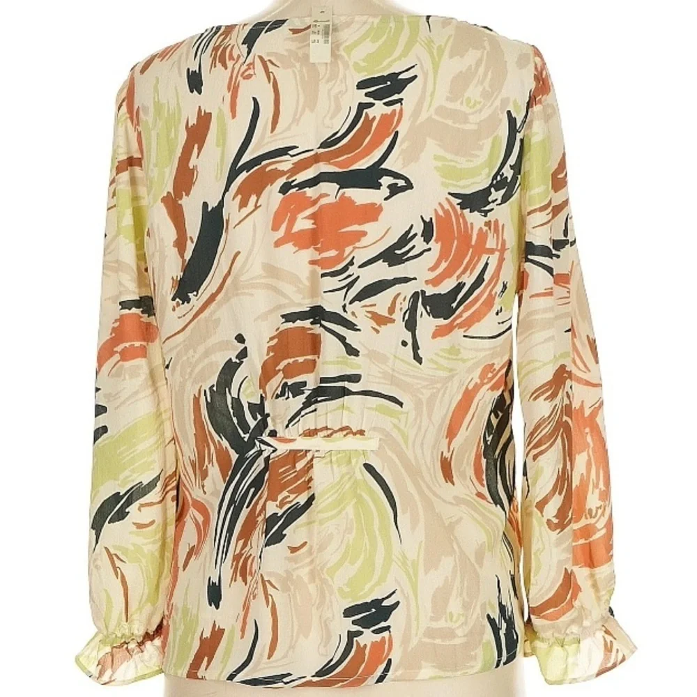 NWT MADEWELL V-Neck Brushstroke Print Ruffle Cuff Sleeve Blouse Size Medium - Picture 6 of 7